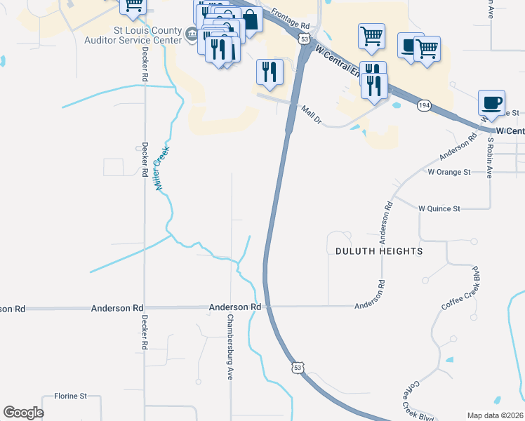 map of restaurants, bars, coffee shops, grocery stores, and more near 4027 Trinity Road in Duluth