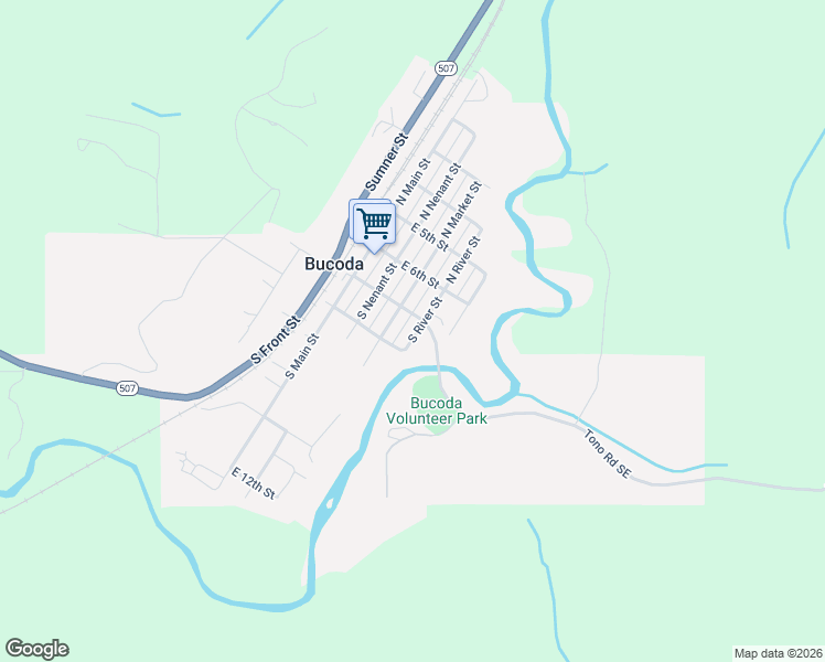 map of restaurants, bars, coffee shops, grocery stores, and more near 206 North River Street in Bucoda