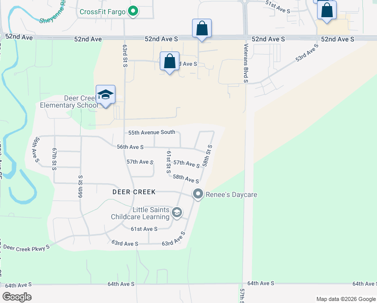 map of restaurants, bars, coffee shops, grocery stores, and more near 5923 57th Avenue South in Fargo