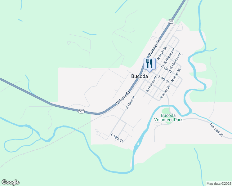 map of restaurants, bars, coffee shops, grocery stores, and more near in Bucoda