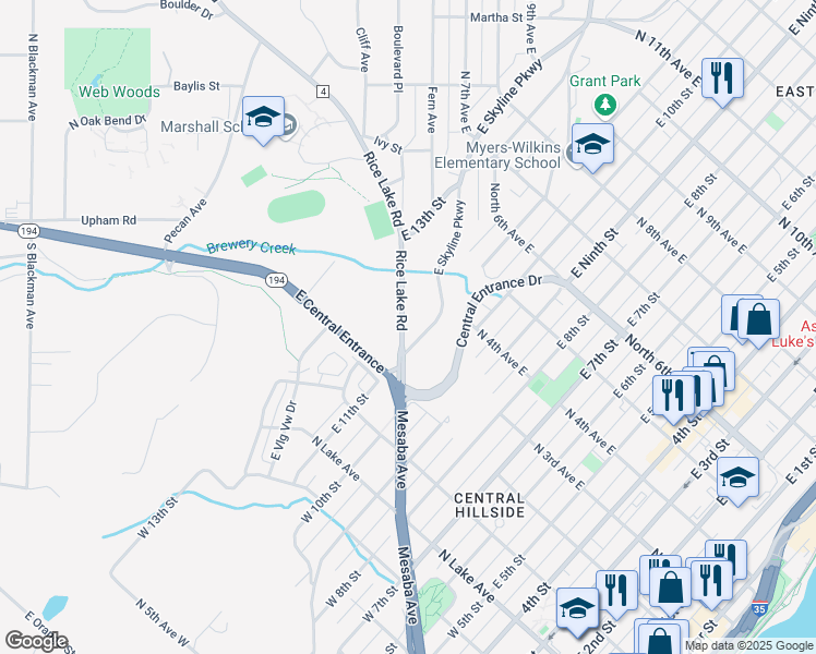 map of restaurants, bars, coffee shops, grocery stores, and more near 1126 County Highway 4 in Duluth