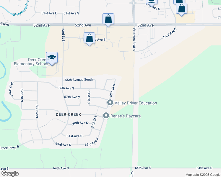 map of restaurants, bars, coffee shops, grocery stores, and more near 5694 58th Street South in Fargo