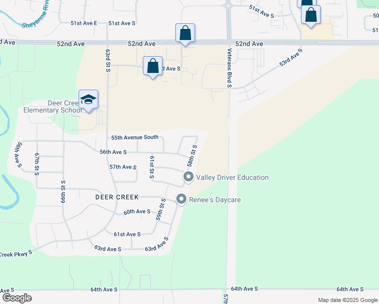 map of restaurants, bars, coffee shops, grocery stores, and more near 5694 58th Street South in Fargo