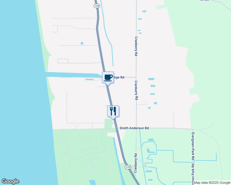 map of restaurants, bars, coffee shops, grocery stores, and more near 2126 Washington 105 in Grayland