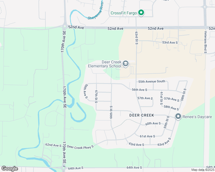 map of restaurants, bars, coffee shops, grocery stores, and more near 6569 56th Avenue South in Fargo