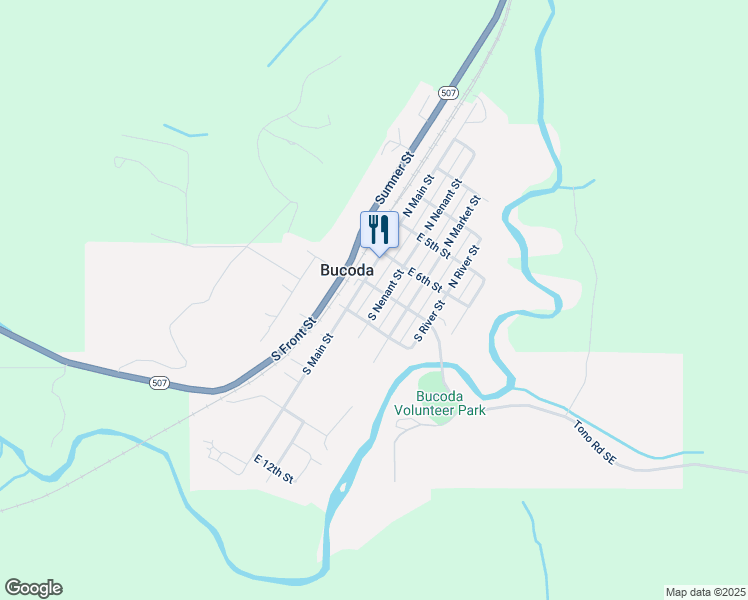 map of restaurants, bars, coffee shops, grocery stores, and more near 203 South Nenant Street in Bucoda