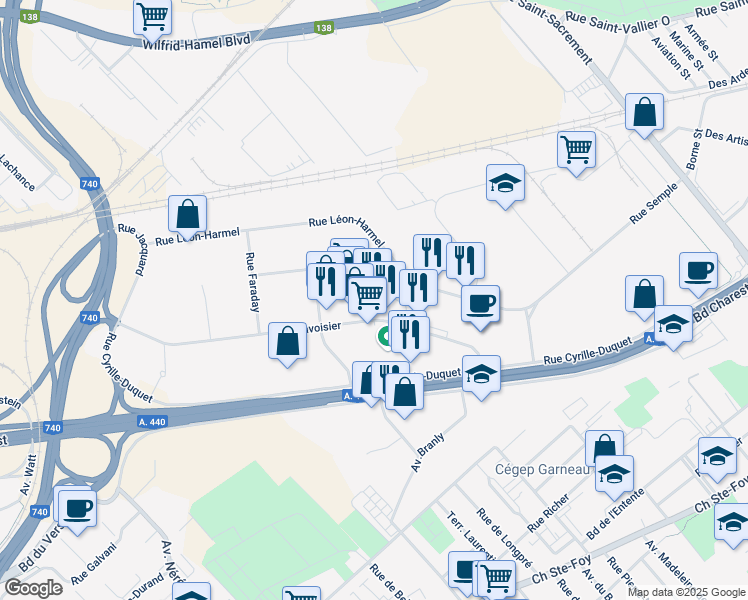 map of restaurants, bars, coffee shops, grocery stores, and more near 2022 Rue Lavoisier in Québec