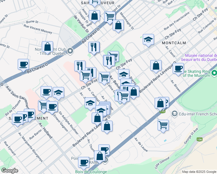 map of restaurants, bars, coffee shops, grocery stores, and more near 961 Rue Raymond Casgrain in Ville de Québec