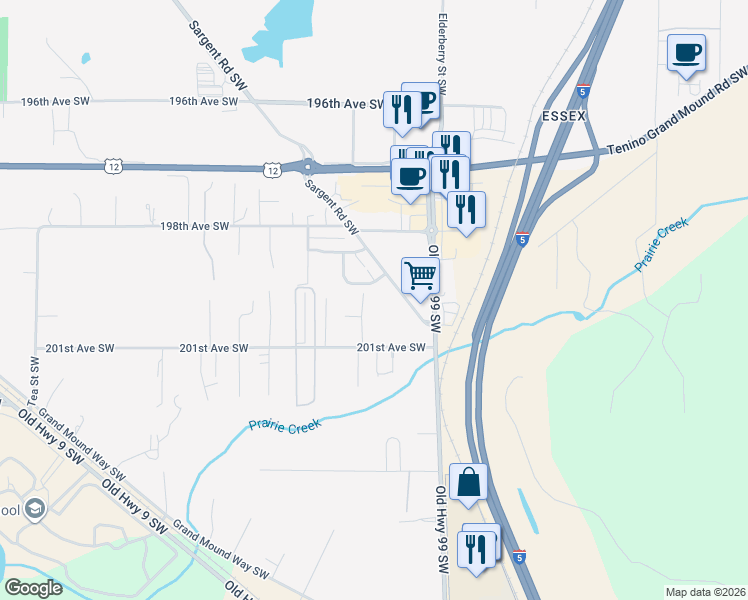 map of restaurants, bars, coffee shops, grocery stores, and more near 20026 Sunrose Lane Southwest in Centralia
