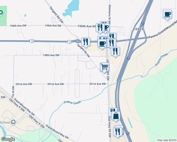 map of restaurants, bars, coffee shops, grocery stores, and more near 20026 Sunrose Lane Southwest in Centralia