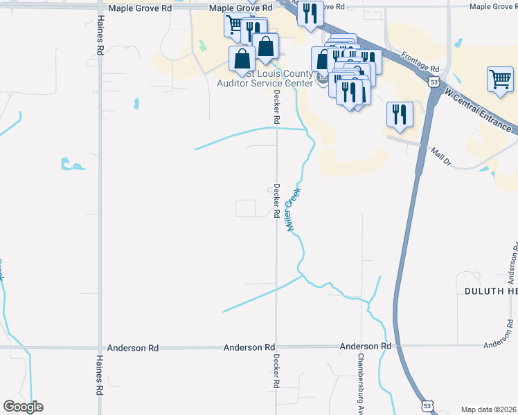 map of restaurants, bars, coffee shops, grocery stores, and more near 4319 Decker Road in Duluth