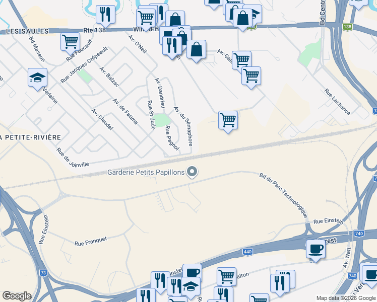 map of restaurants, bars, coffee shops, grocery stores, and more near 351 Avenue du Sémaphore in Québec