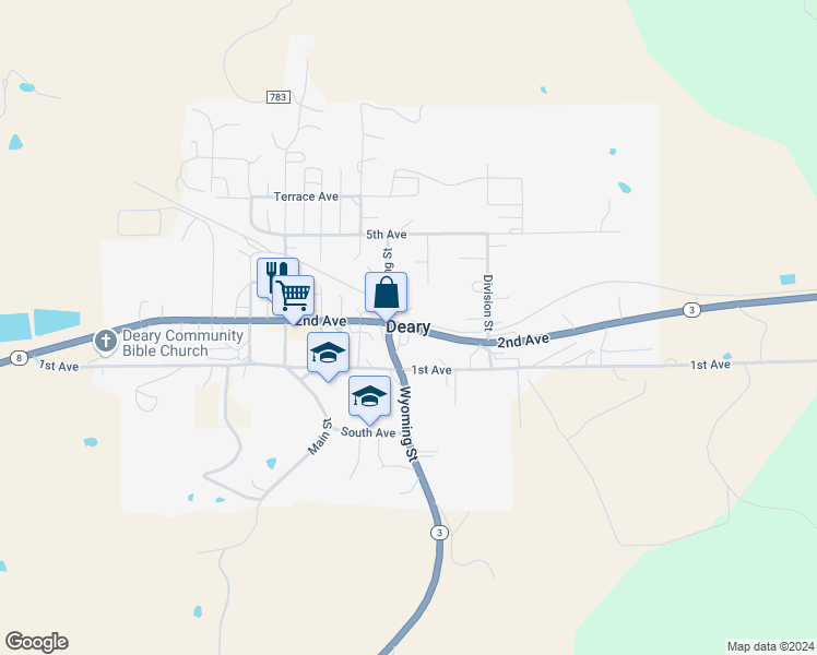 map of restaurants, bars, coffee shops, grocery stores, and more near in Deary