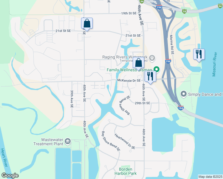 map of restaurants, bars, coffee shops, grocery stores, and more near 2818 Douglas Place Southeast in Mandan
