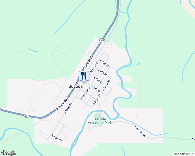 map of restaurants, bars, coffee shops, grocery stores, and more near 202 North Nenant Street in Bucoda