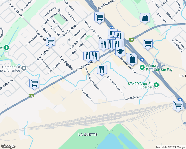 map of restaurants, bars, coffee shops, grocery stores, and more near 1355 Avenue de Vercel in Québec