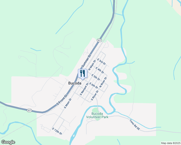 map of restaurants, bars, coffee shops, grocery stores, and more near 202 North Nenant Street in Bucoda