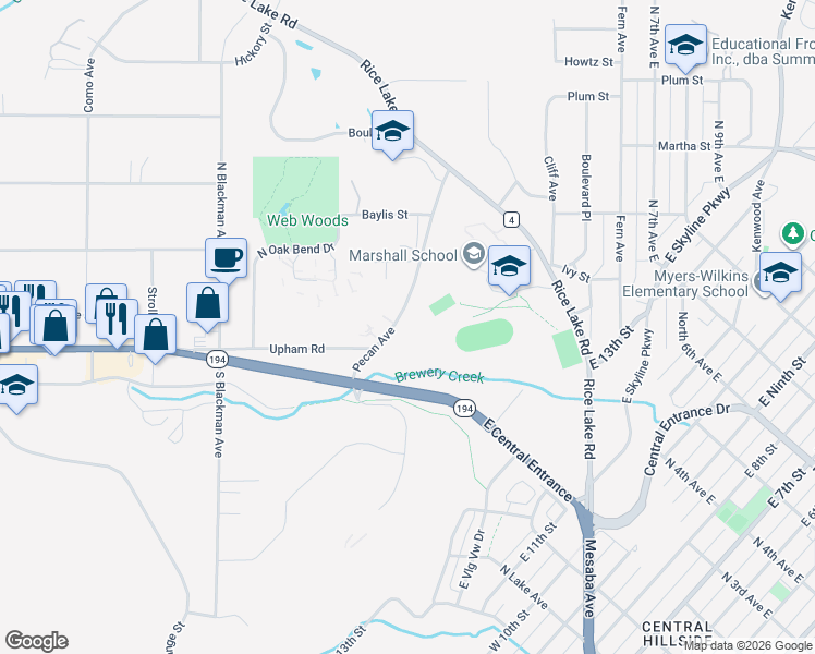 map of restaurants, bars, coffee shops, grocery stores, and more near 226 Pecan Avenue in Duluth