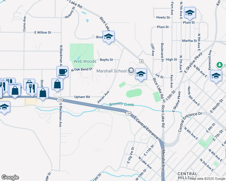 map of restaurants, bars, coffee shops, grocery stores, and more near 220 Pecan Avenue in Duluth