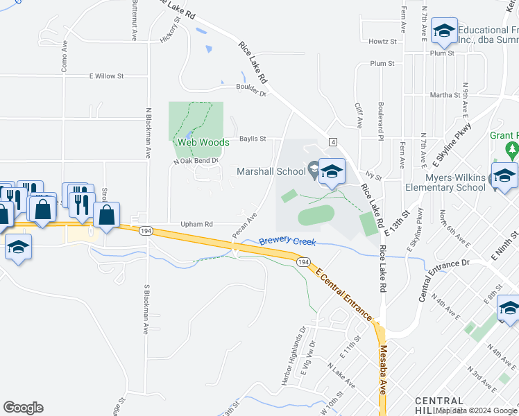 map of restaurants, bars, coffee shops, grocery stores, and more near 226 Pecan Avenue in Duluth