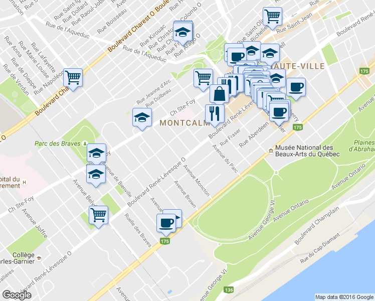 map of restaurants, bars, coffee shops, grocery stores, and more near 994 Avenue Casot in Ville de Québec
