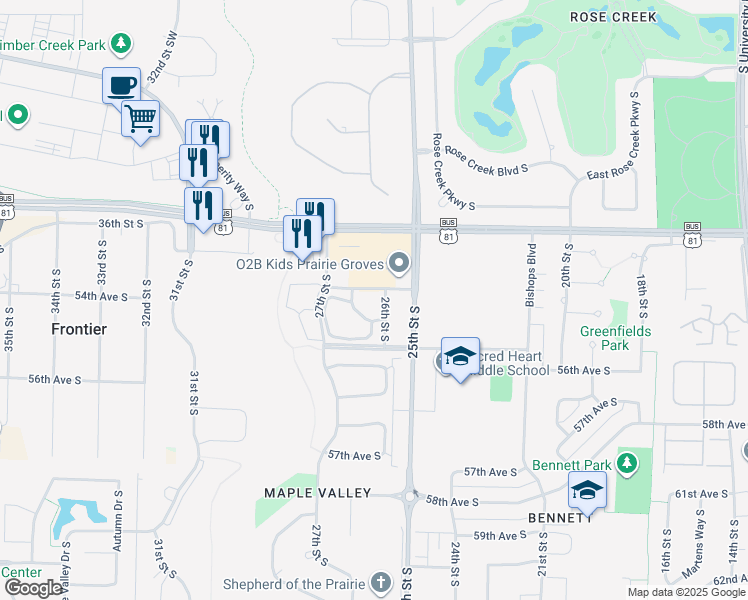 map of restaurants, bars, coffee shops, grocery stores, and more near 2651 26th Street South in Fargo