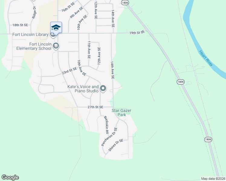map of restaurants, bars, coffee shops, grocery stores, and more near 2540 14th Avenue Southeast in Mandan