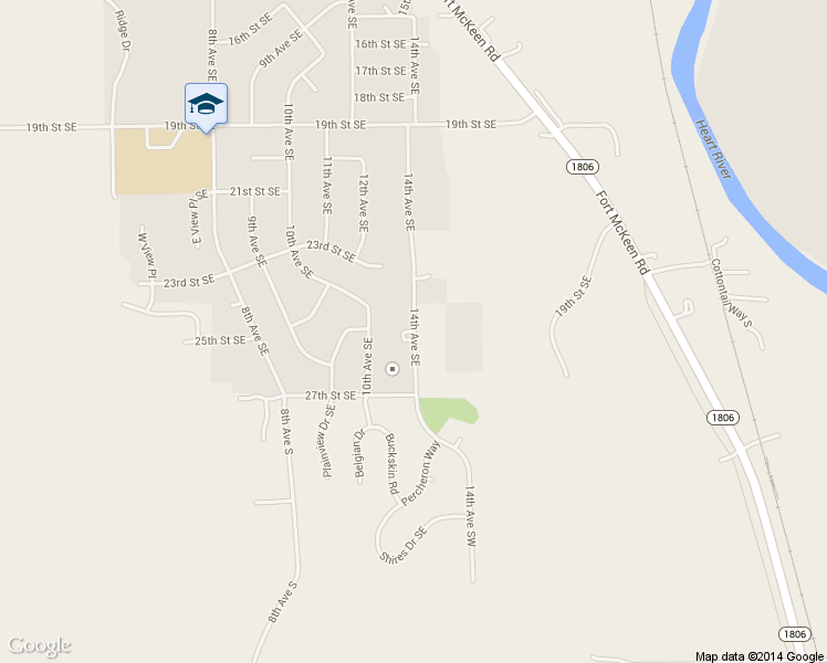 map of restaurants, bars, coffee shops, grocery stores, and more near 2619 14th Avenue Southeast in Mandan