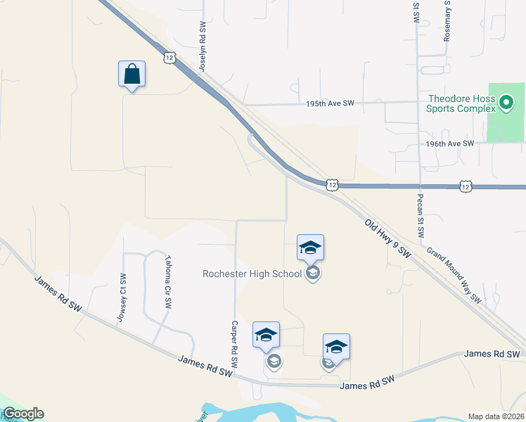 map of restaurants, bars, coffee shops, grocery stores, and more near 7720 197th Avenue Southwest in Rochester