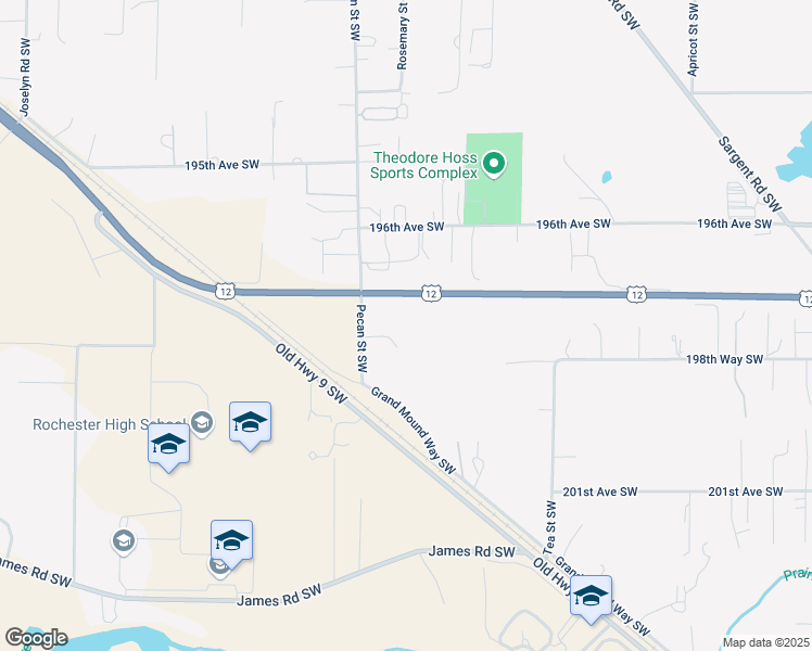 map of restaurants, bars, coffee shops, grocery stores, and more near 19716 Pecan Street Southwest in Rochester