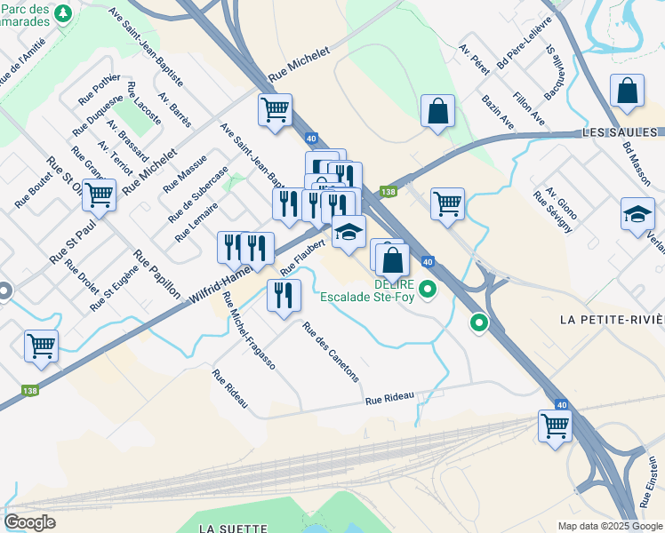 map of restaurants, bars, coffee shops, grocery stores, and more near in Quebec City