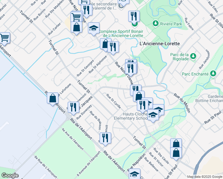map of restaurants, bars, coffee shops, grocery stores, and more near 1439 Rue Saint Jacques in L'Ancienne-Lorette