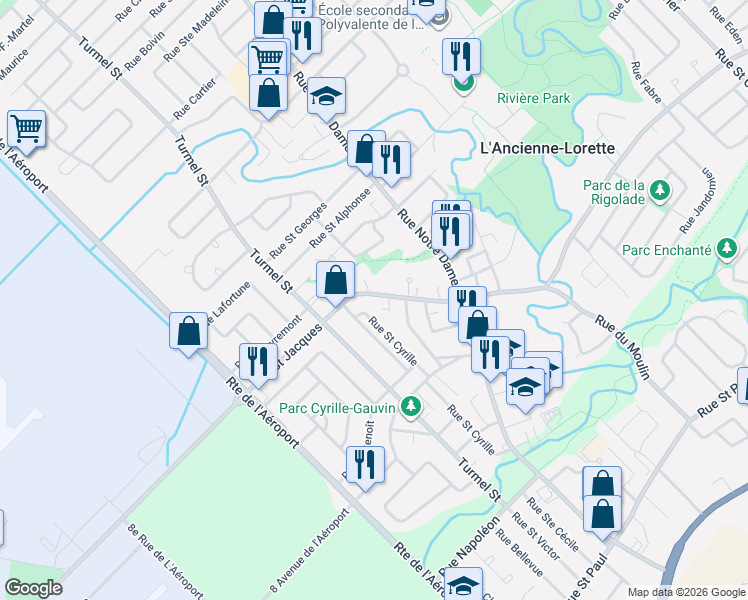 map of restaurants, bars, coffee shops, grocery stores, and more near 1449 Rue Saint Jacques in L'Ancienne-Lorette