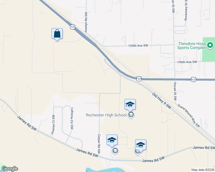 map of restaurants, bars, coffee shops, grocery stores, and more near 7720 197th Avenue Southwest in Rochester