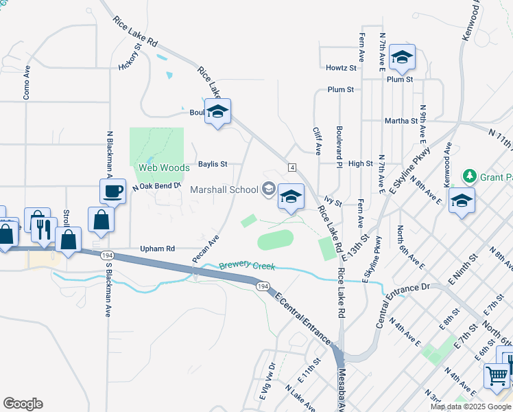 map of restaurants, bars, coffee shops, grocery stores, and more near 318 Pecan Avenue in Duluth