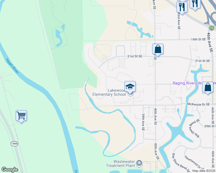 map of restaurants, bars, coffee shops, grocery stores, and more near 2400 34th Avenue Southeast in Mandan