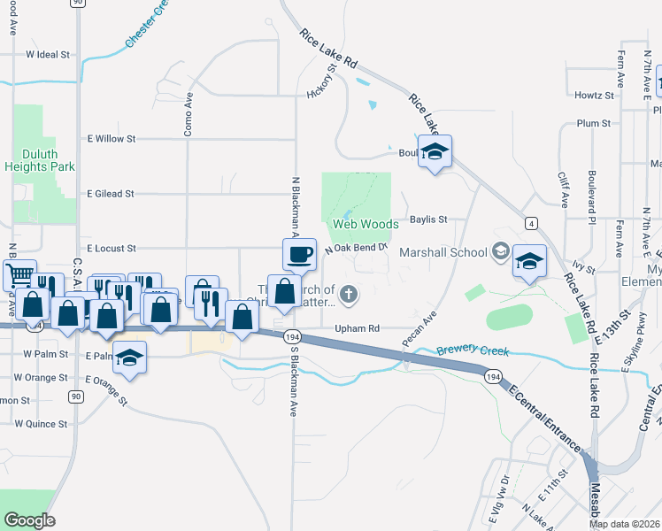 map of restaurants, bars, coffee shops, grocery stores, and more near 416 North Oak Bend Drive in Duluth