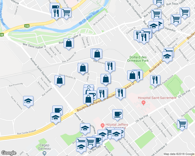map of restaurants, bars, coffee shops, grocery stores, and more near 1149 Rue Taillon in Québec