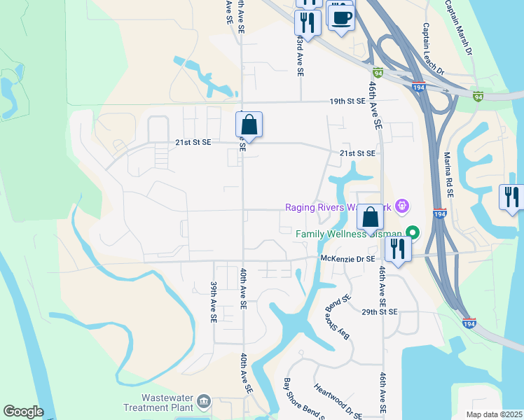 map of restaurants, bars, coffee shops, grocery stores, and more near 4202 Shoal Loop Southeast in Mandan