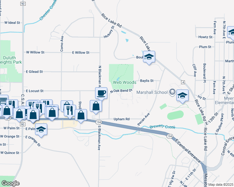 map of restaurants, bars, coffee shops, grocery stores, and more near 416 North Oak Bend Drive in Duluth