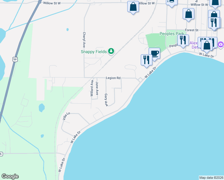 map of restaurants, bars, coffee shops, grocery stores, and more near 1510 Carol Avenue in Detroit Lakes