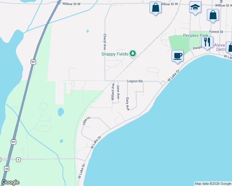 map of restaurants, bars, coffee shops, grocery stores, and more near 1512 June Avenue in Detroit Lakes