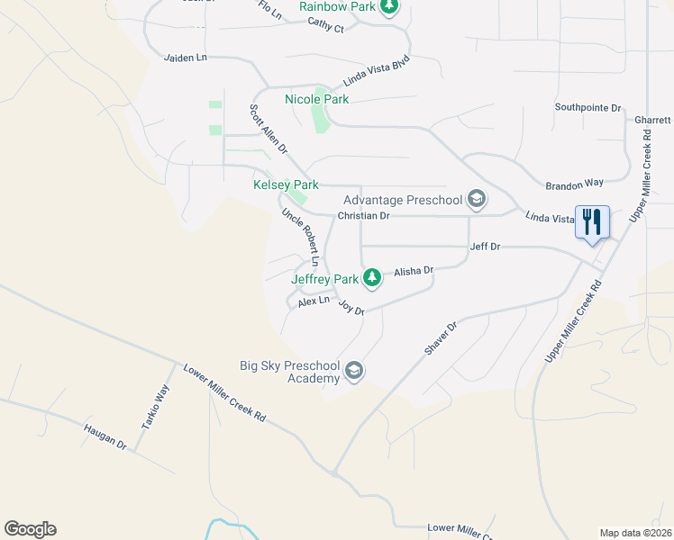 map of restaurants, bars, coffee shops, grocery stores, and more near 6888 Joy Drive in Missoula