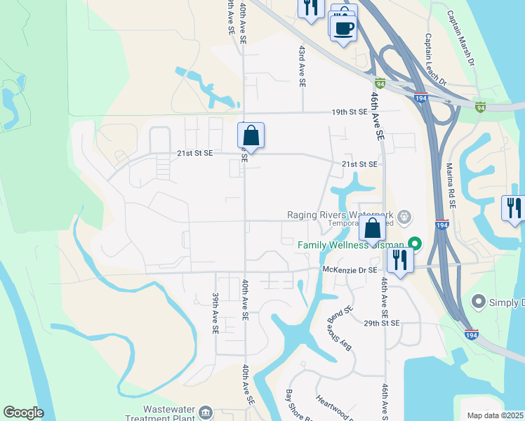map of restaurants, bars, coffee shops, grocery stores, and more near 4202 Shoal Loop Southeast in Mandan