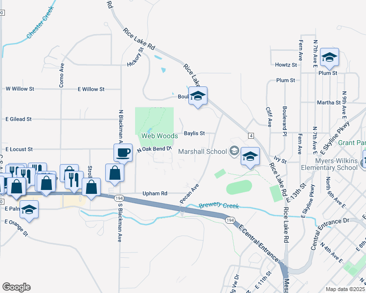 map of restaurants, bars, coffee shops, grocery stores, and more near 610 North Oak Bend Drive in Duluth