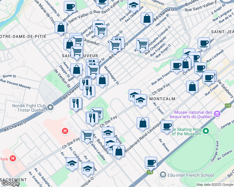map of restaurants, bars, coffee shops, grocery stores, and more near 630 Murray Avenue in Quebec City