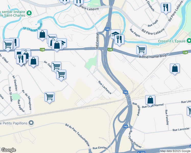 map of restaurants, bars, coffee shops, grocery stores, and more near 878 Rue Lachance in Ville de Québec
