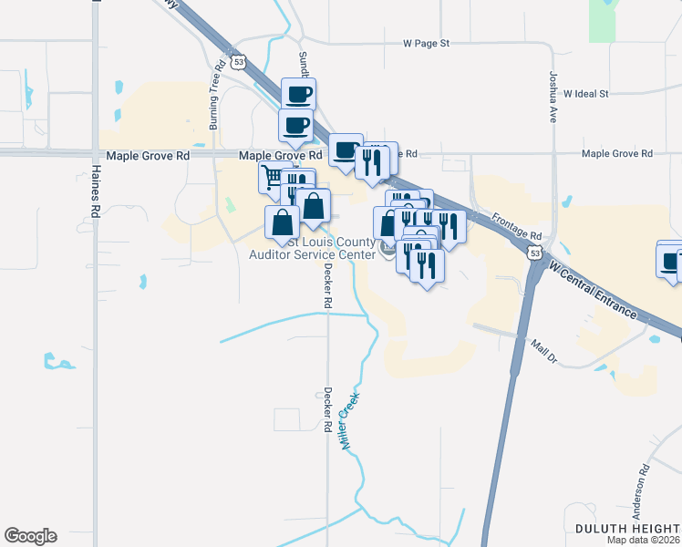 map of restaurants, bars, coffee shops, grocery stores, and more near 4716 Decker Road in Duluth