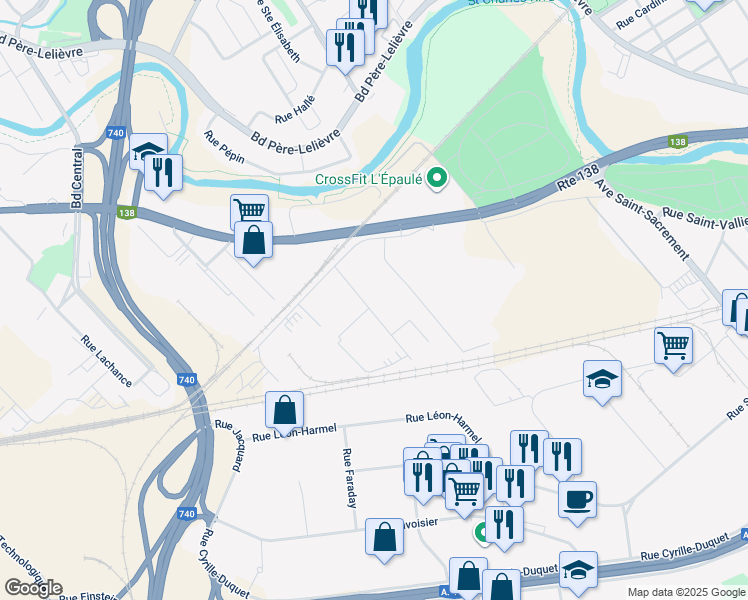 map of restaurants, bars, coffee shops, grocery stores, and more near 990 Rue Philippe Paradis in Québec