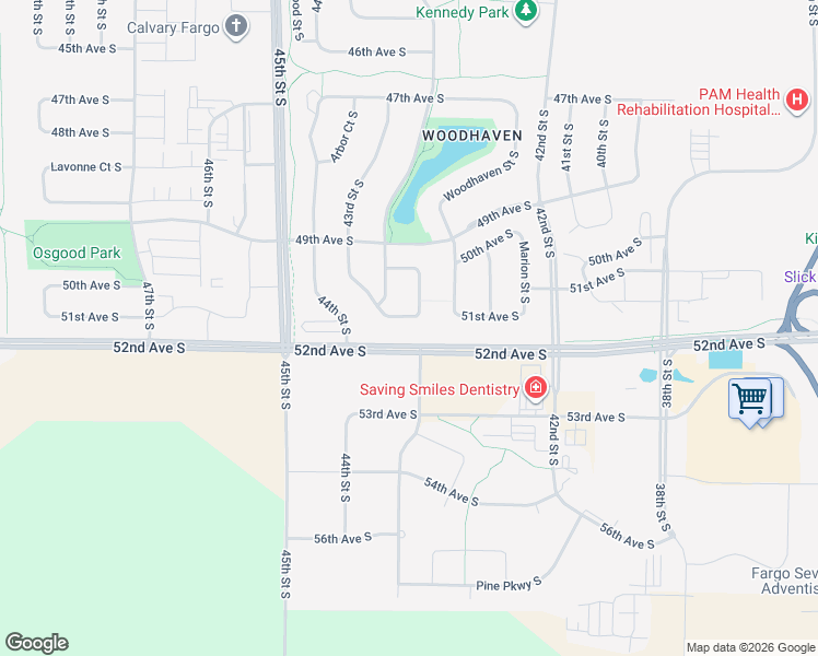 map of restaurants, bars, coffee shops, grocery stores, and more near 5092 Loden Court South in Fargo